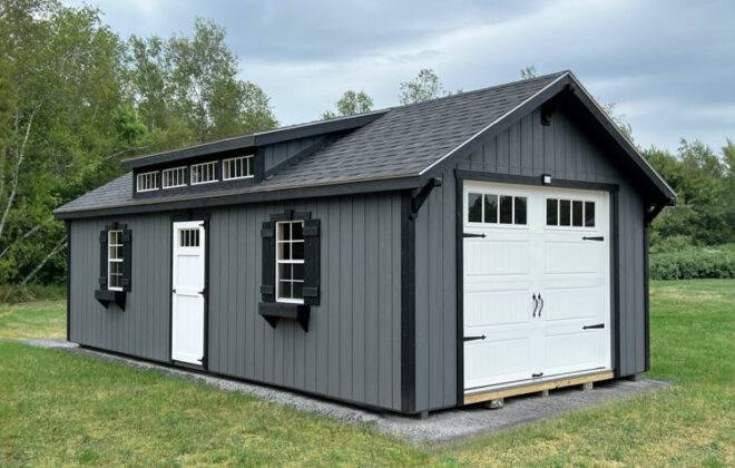 Gray Elite Dormer Carriage Shed